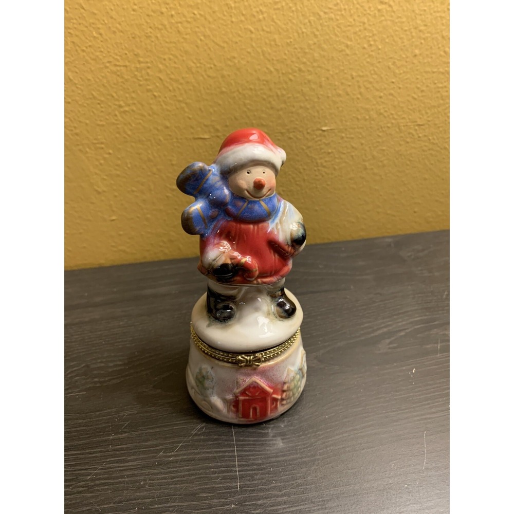 Greenbrier International Porcelain Limoge‎ Hinged Christmas Snowman Trinket Box
